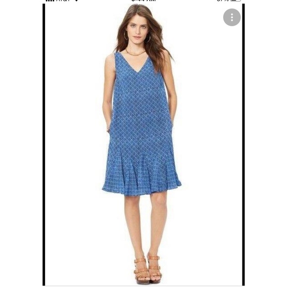 Lauren Ralph Lauren Dress size 10 Blue Indigo Sky Geometric Print V-Neck Dress - Picture 1 of 13